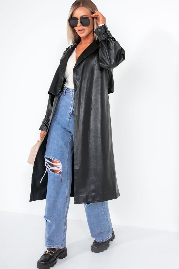 Willow Black PU Trench Coat