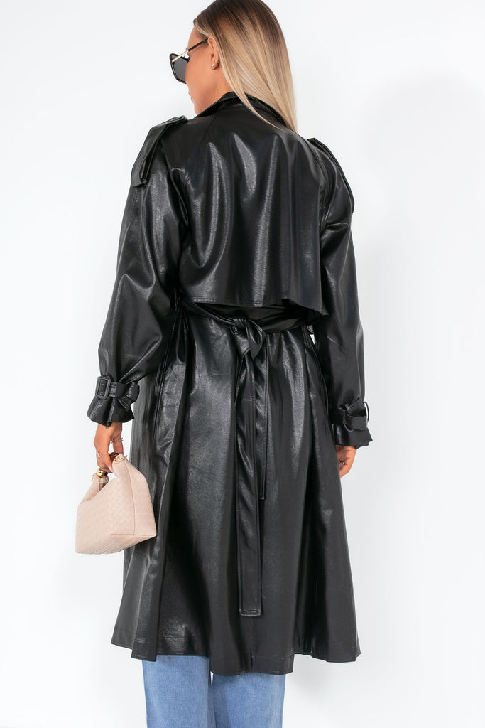 Willow Black PU Trench Coat