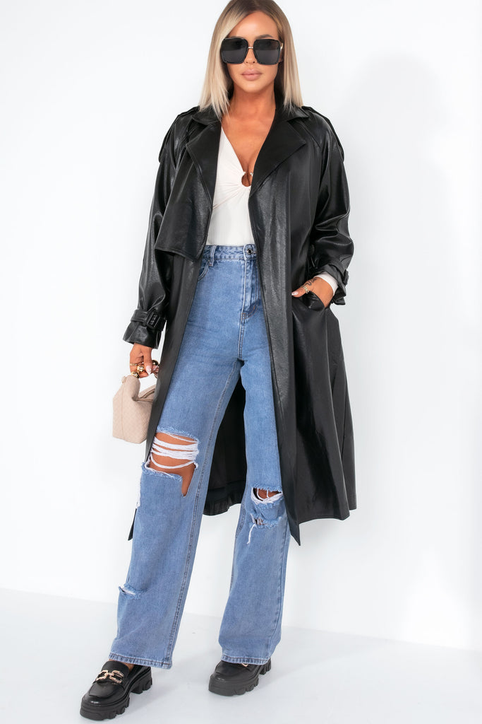 Willow Black PU Trench Coat