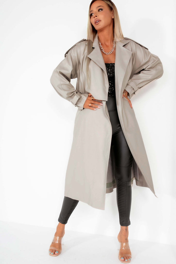 Willow Stone PU Trench Coat