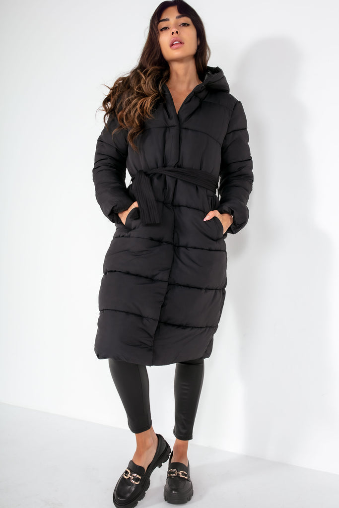 Zolah Black Oversized Belted Duvet Coat