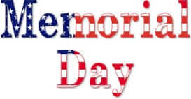 Bubble text "Memorial Day" filled with American flag coloring.
