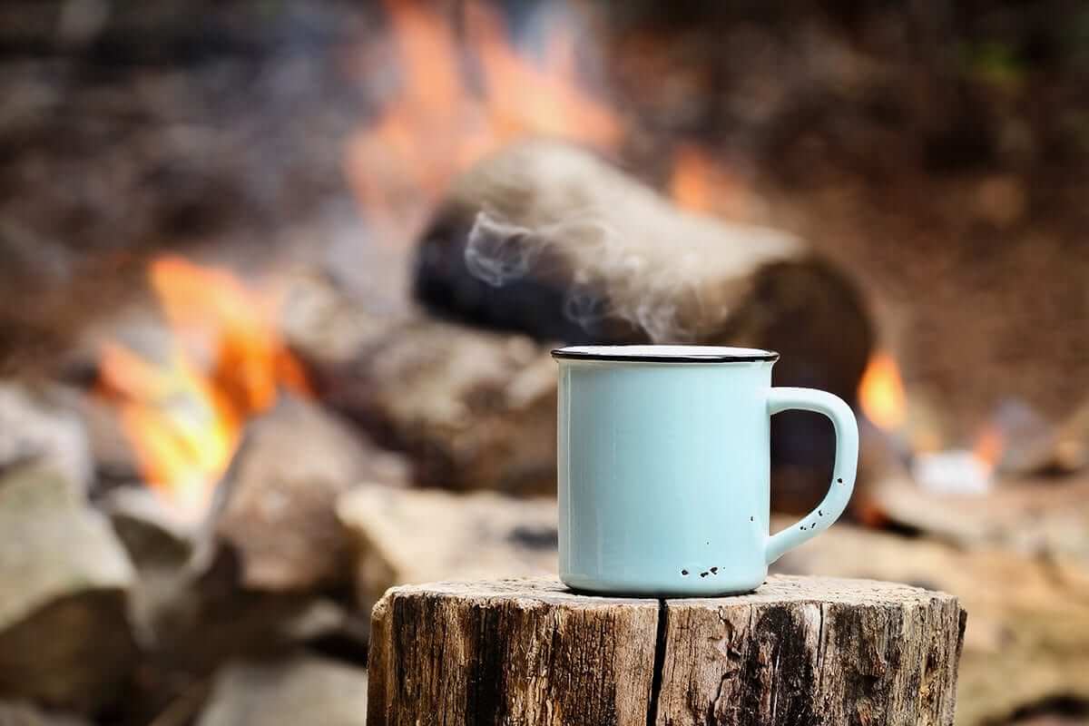 Instant coffee on a camping trip
