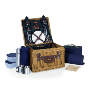 Picnic backet with dishware inside
