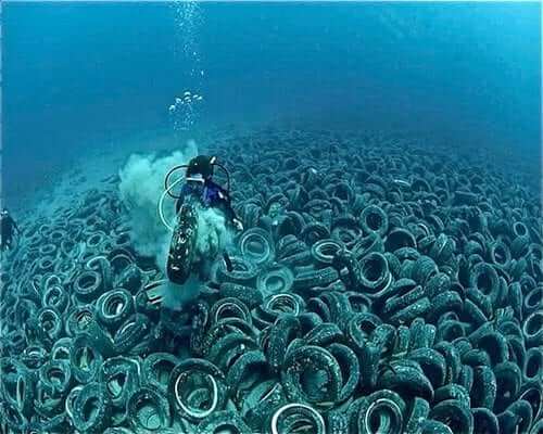 Tire at the bottom of the ocean