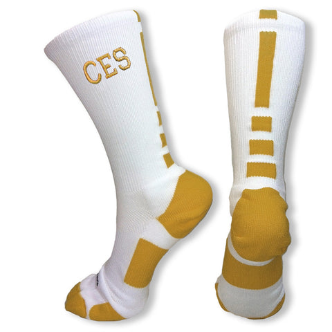 Elite White Sock with Gold Stripe