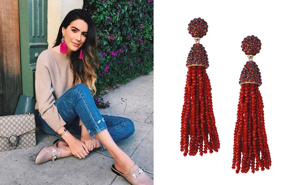 5 Ways to Wear Tassel Earrings for Fall: Netural with a pop of color