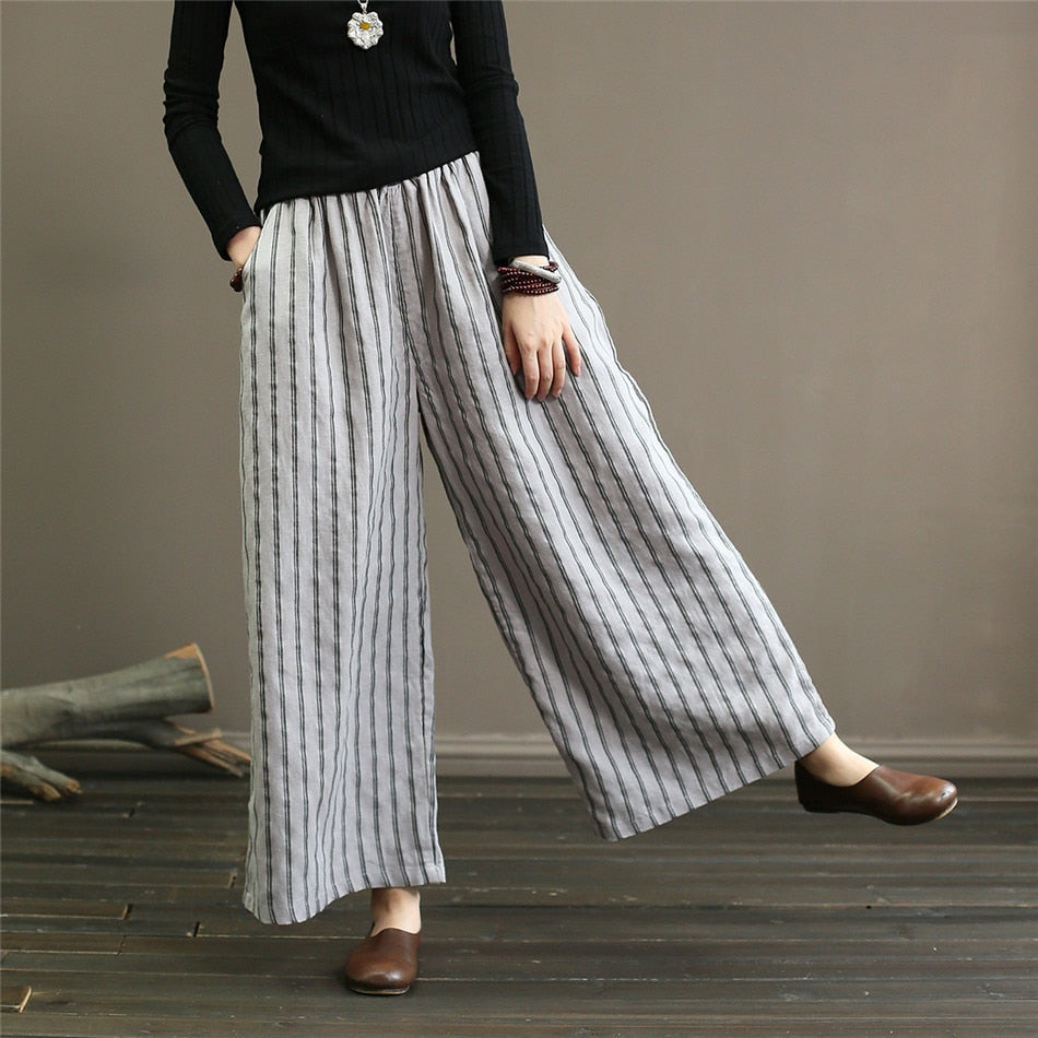 striped linen palazzo pants