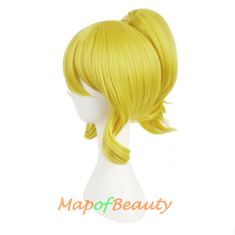 short yellow curly wig