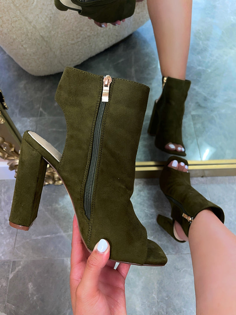 olive peep toe booties