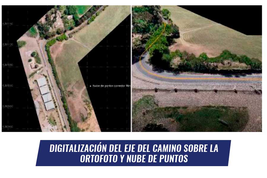 Digitalización del eje del camino sobre la ortofoto y nube de puntos