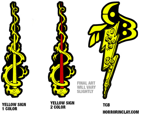 Horror In Clay Yellow Sign Pin