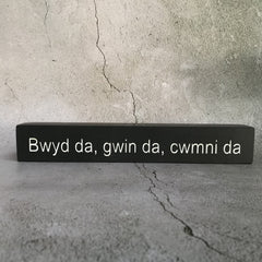 Plaque / Block - Solid Slate - Welcome - Bwyd da, gwin da, cwmni da