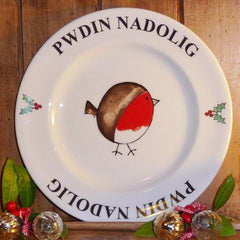 Plate - Cheeky Robin - Christmas Pudding - Pwdin Nadolig-Kitchen-The Welsh Gift Shop