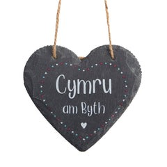 Slate Hanging Heart - Cymru am Byth - Wales Forever
