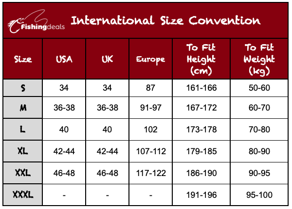 International Size Convention for T-Shirts at Fishing-Deals.com