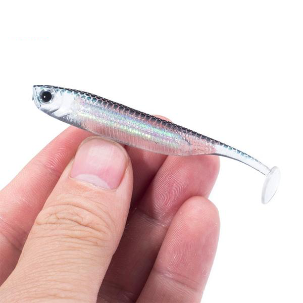 Shiny minnow fishing softbait in light grey color