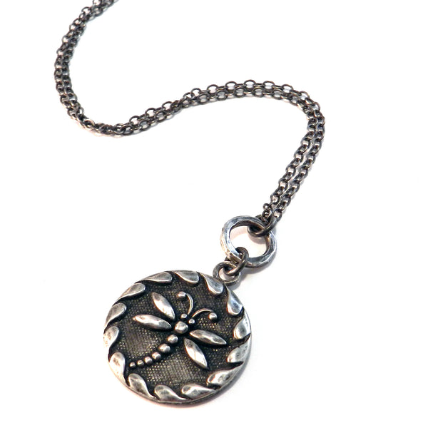 dragonfly antique button necklace