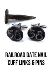 Railroad Date Nail cuff links and pins handmade in California