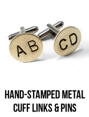 hand-stamped metal cuff links and pins
