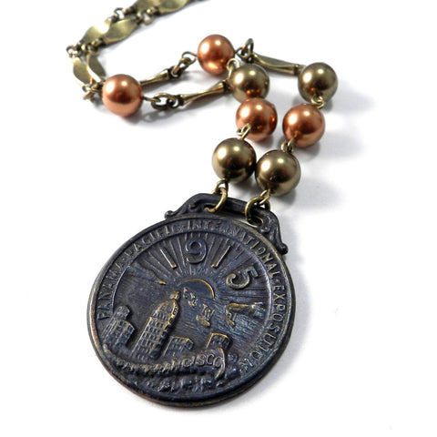 1915 pan pacific exposition vintage medal necklace 