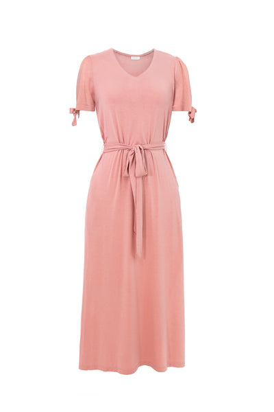 dusty pink dress with sleeves