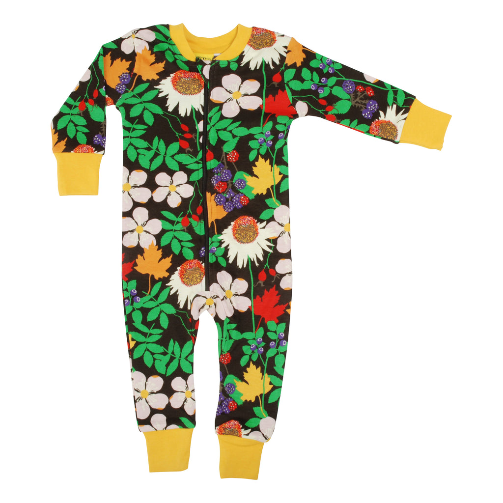 Brown Autumn Flowers Zip Suit