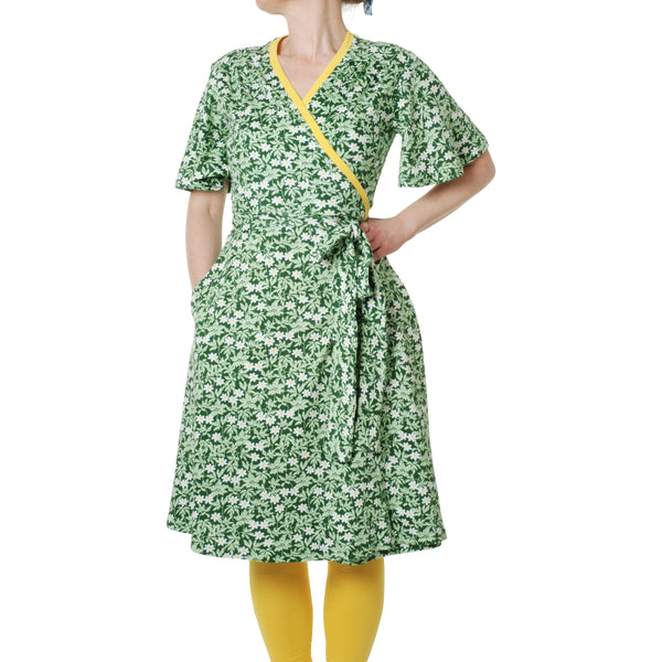 Green Wood Anemone Wrap Dress