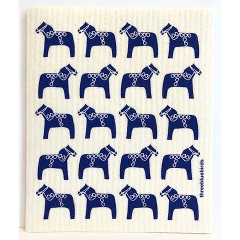 Blue Dala Horse Swedish Dishcloth