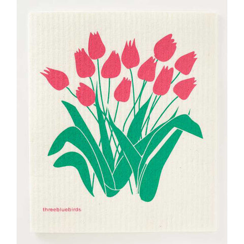 Pink Tulips Swedish Dishcloth