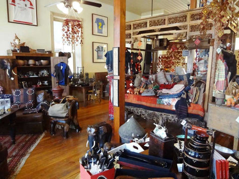 The Elephant Story, a shop housed in a restored 1913 building in Comfort, features artisan wares from Asia.