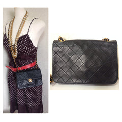 SOLD OUT: 80's Chanel black lambskin classic 2.55 single chain shoulder bag with golden round CC motif closure. Rare masterpiece purse