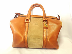 Vintage 70's Christian Dior Bagages camel brown mini duffle purse. Unisex bag in suede trimming. Dior logo jacquard interior