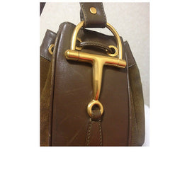 Vintage Gucci genuine brown suede leather large hobo bucket shoulder bag with iconic horsebit motifs. Unisex use