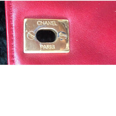 Vintage CHANEL lipstick red lambskin pouch with golden CC closure in chevron, V stitch. Can be used as waist hip bag and party clutch too