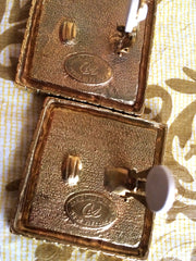 Vintage Christian Lacroix blue and purple enamel extra large square earrings with crystals. Rare statement jewelry. Great gift