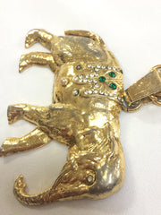 Vintage Sonia Rykiel gold tone large elephant pendant top long chain necklace. Perfect vintage jewelry from SR