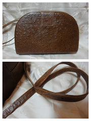 SOLD OUT: Sale SALE sale 80s vintage genuine ostrich brown shoulder purse in unique shape