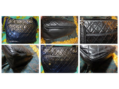 SOLD OUT: 80s Vintage CHANEL black quilted lambskin leather tote with gold tone chain handles and a CC mark charm. Classic style for daily use.