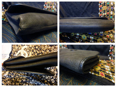 Vintage Gucci gray suede leather document clutch purse in geometric stitch design and embossed GG mark. A rare masterpiece for unisex use.