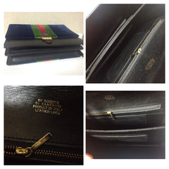80's Vintage Roberta di Camerino red, navy, and green ribbon velvet shoulder purse with golden R motif closure. Classic bag
