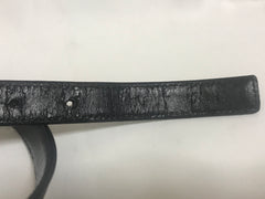 Vintage CHANEL black leather belt with silver clover and CC mark buckle. 24.4”-28.7”(62-73cm)t
