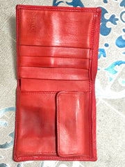 Vintage CHANEL red stitched caviar leather square wallet, bill, card case. Unisex purse.