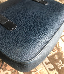 Vintage Christian Dior grained navy leather hadbag with golden oval CD logo. Classic style but rare design. Daily use.