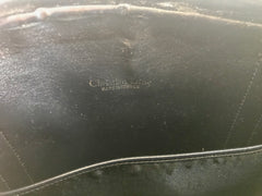 Vintage Christian Dior navy handbag with logo jacquard nylon and leather trimmings. Classic purse.
