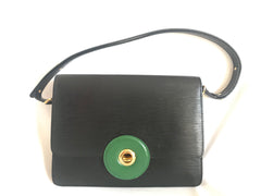 Vintage Louis Vuitton rare black epi mod shoulder bag with green bullseye. Unique epi purse.