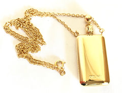 Vintage Celine gold tone long necklace with perfume bottle charm pendant top and blaison logo. Rare old jewelry piece. Must have.