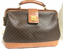 Vintage Celine brown macadam blaison doctor bag with tanned brown leather trimming. Classic unisex use bag. riri zipper