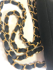 Vintage CHANEL black jersey 2.55 classic jumbo, large chain, large shoulder bag with golden CC. Stripe stitch