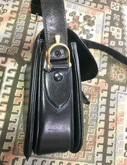 Vintage Celine black leather shoulder bag with golden logo and carriage closure. Elegant and classic purse. Must have daily use piece.